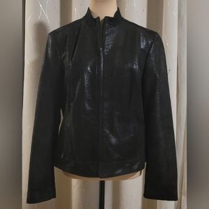 Valerie Stevens Black Snakeskin Embossed 100% Leather Moto Jacket - Large